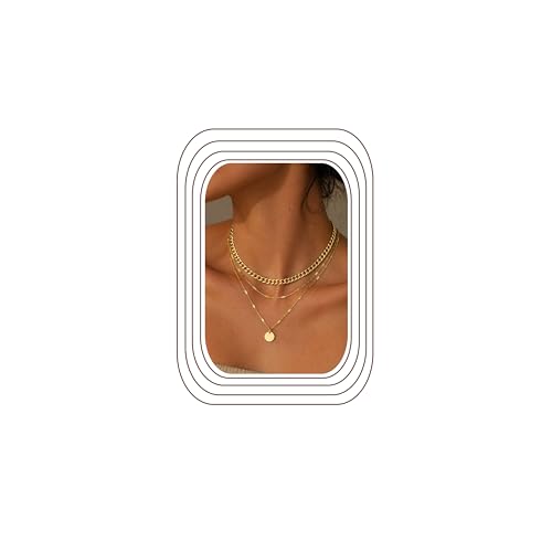 LOLIAS 3 Stück Halskette Damen Kette Gold Layering Choker Frauen Goldkette Wasserfest Lange Ketten Mit Anhänger Rund Doppelkette Mehrreihige Ketten Damen Schmuck