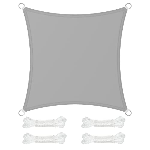SONGMICS Sonnensegel 3 x 3 m, wasserfest mit Einer Wassersäule von 665 mm, Sonnenschutz aus reißfestem Polyester, UV-Schutz 93%, Terrasse, Garten, Balkon, quadratisch, 2 m Seile, hellgrau GSH33QY