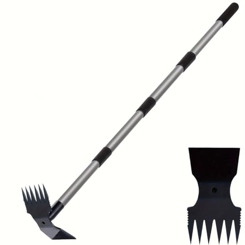 Gartenhacke mit Stiel, 116cm, 3 Zinken Doppelhacke Unkrautharke Metall, Multifunktionale Hacke Gartengeräte Gartenzubehör zum jäten,zum Umgraben und Belüften von lockeren Böden