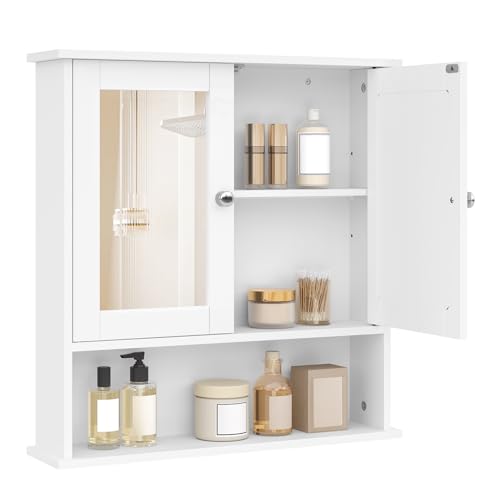 eSituro Spiegelschrank Badspiegel Hängeschrank mit Türen Wandschrank Badschrank Weiß BHT ca: 56x58,3x13cm