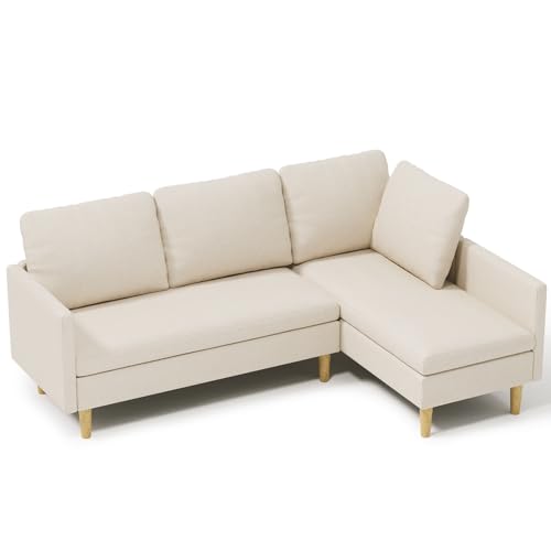 Blishom Ecksofa mit Schlaffunktion, L-Form Schlafsofa 3-Sitzer, Wandelbare Eckcouch aus weichem Frotteestoff, Modulares Sofa mit Bettfunktion für Wohnzimmer oder Gästezimmer, Beige