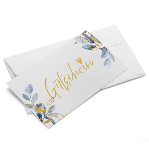 Ausgewählt verpackt Gutscheine blanko – 50 Karten inkl. Umschläge für Restaurant, Friseur – Gutscheinkarten zum Selber Ausfüllen – gut beschreibbar, stempelbar – (Motiv 1)
