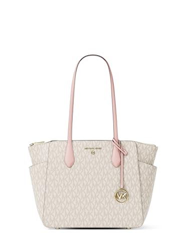 Michael Kors Marilyn Mittelgroße Tragetasche mit Reißverschluss, Goldfarbene Hardware/Mk Signature/Powder Blush Multi, 15.5 inches x 10 inches x 4.5 inches, Marilyn Mittelgroße Tragetasche mit