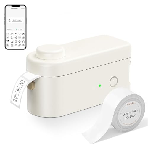 Makeid L1-C Etikettendrucker, Etikettiergerät Selbstklebend Beschriftungsgerät Bluetooth Tragbarer Labeldrucker Mini Label Printer für Zuhause & Büro, Druckgröße 9-16 mm 31mm/s