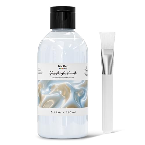 Nicpro Glanzlack für Acrylmalerei 250 ml, Acryl klarlack, Vergilbungsfrei, Ungiftig, Glanzeffekt, Rissbildungsfrei, Acryllack Transparent Glänzend für Handgefertigte Künstler Maler Anfänger
