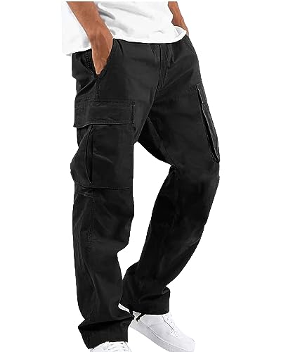 YAOHUOLE Cargohose Herren Cargo Hosen Herren Regular Fit Rangerhose Herren Loose Fit Schwarz S