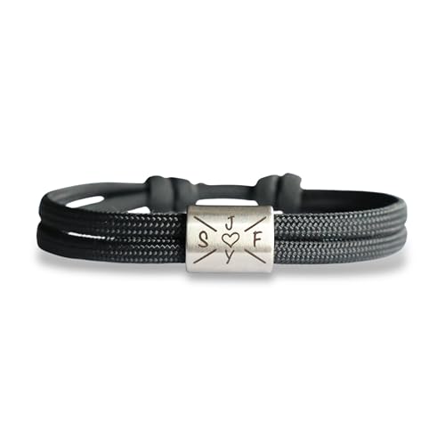Laserbusters Personalisiertes Armband mit Gravur – Initialen, Datum oder Zahlen mit Symbol – Segeltau Armband mit Edelstahl Charm – Geschenk für Männer & Frauen
