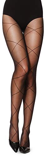 Merry Style Damen Strumpfhose Netzmuster geometrisches Muster 20 DEN GI1104 (Schwarz-1104, L)