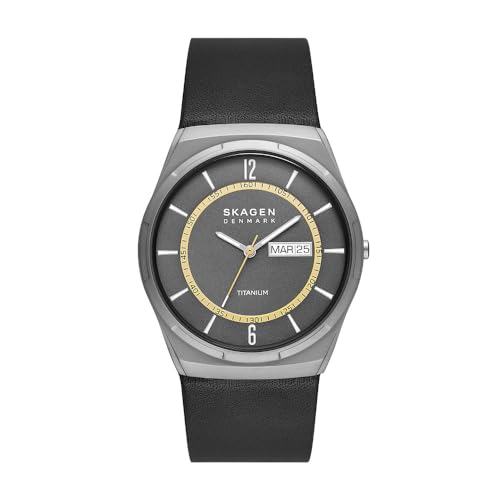 Skagen Herrenuhr Melbye Quarz/3-Zeiger Tag-Datum Uhrwerk 40 mm Gehäusegröße mit Lederarmband SKW6907