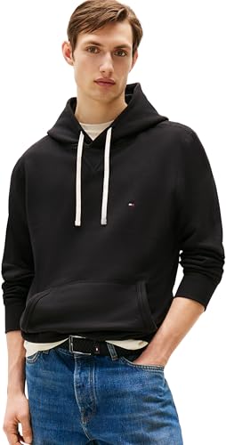 Tommy Hilfiger Herren Hoodie Essential Fleece Regular Fit, Schwarz (Black), L