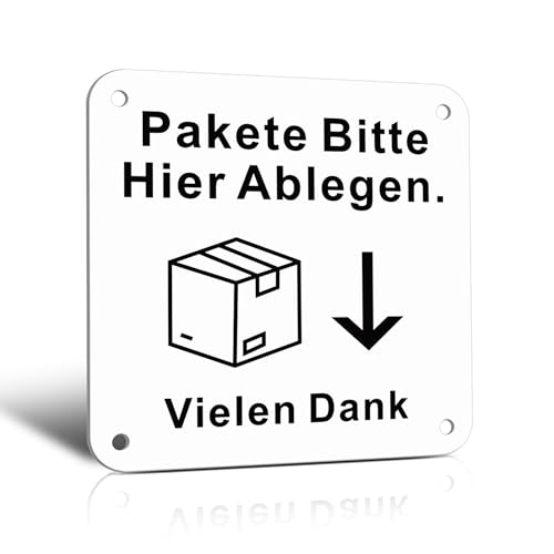 TAKULA 10 * 10CM Paketbox Schild-Pakete Bitte Hier Ablegen,Paketbox Aufkleber mit Pfeil,Reflektierendes Metallschild Aufkleber Symbol