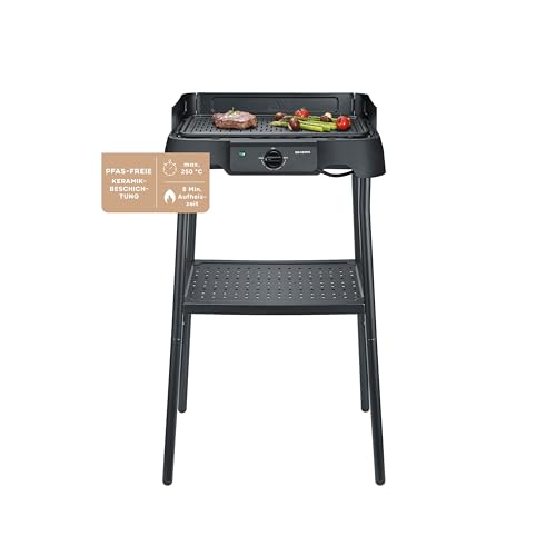Severin Tischgrill mit Standfuß, Standgrill & Tischgrill (Innen- & Außennutzung), Balkon & Küche, Temperaturen 40-220°C, schnelles Aufheizen, 39x23cm, leichte Reinigung, 2000W, schwarz, PG 8596