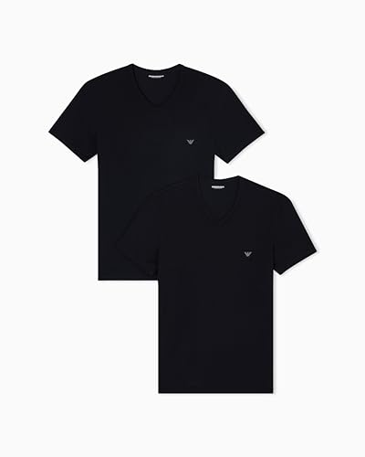 Emporio Armani Herren-T-Shirt, V-Ausschnitt, 2er-Pack, schwarz/schwarz, L