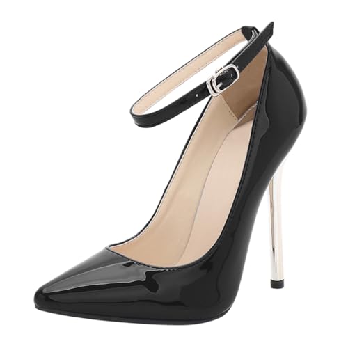 Minetom Damen Pumps High Heels Spitz Stiletto Lackleder Riemchen Schuhe Abendschuhe Absatzschuhe Elegant Hochzeit Hoher Absatz Party Schuhe A Schwarz 44 EU
