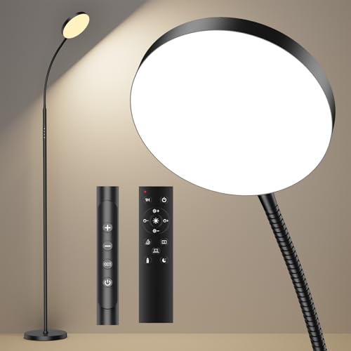 ANTENLICHT NOVA Stehlampe LED | Sofa stehlampe dimmbar mit Fernbedienung | 4 Farbtemperaturen & 4 Helligkeiten | 30 Min & 1 Stunden Timer | 18W Stehleuchte Schwarz für Schlafzimmer, Wohnzimmer, Büro