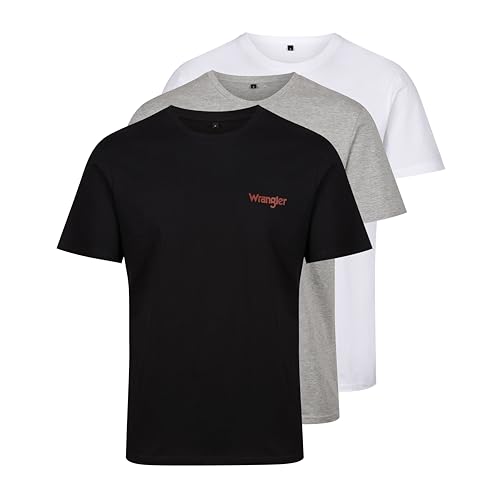 Wrangler Herren Marston T-Shirt, Schwarz/Grau Meliert/Weiß, L (3er Pack)