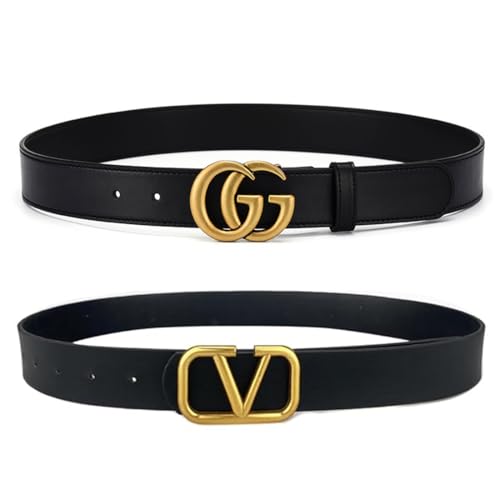 AEIXYA 2 Stück Gürtel Y2K,Pu Belt Für Damen Und Herren, Dekorativer Damen Gürtel, Luxuriöses Design, Persönlichkeit, Vielseitiger(V-Schnalle, Gg-Schnalle,105Cm).