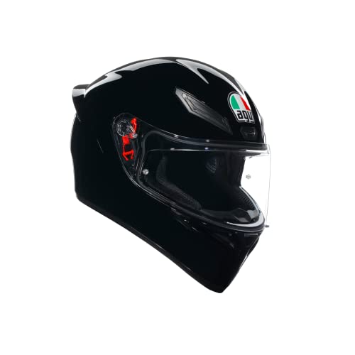 AGV - K1 S E2206 Motorrad Helm, Herren ECE Vollvisier Motorradhelm, Racing Style mit Aerodynamischem Spoiler, Kratzfestem Visier, 190° Sichtfeld, mit Intercom Ready, Schwarz