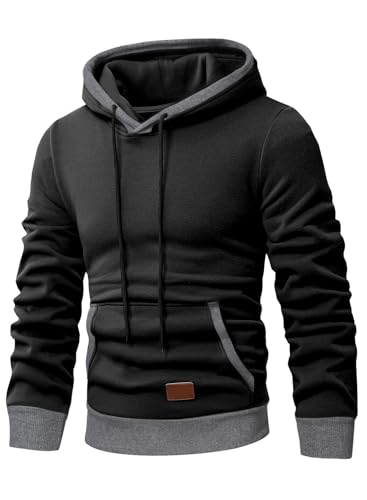 JMIERR Kapuzenpullover Herren Langarm Hoodie Herren Warm Pullover mit Kapuze Casual Kapuzenjacke Hoodie Baumwolle Sweatshirt Kordelzug Hoody mit Tasche Schwarz L