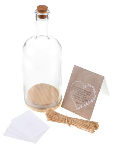 Miss Lovely Gästebuch-Alternative Message in a Bottle Glas-Flasche mit Holzboden & 50 Papier-Rollen zum Beschriften Hochzeits-Gästebuch Junggesellenabschied Geburtstag Taufe Accessoires Zubehör