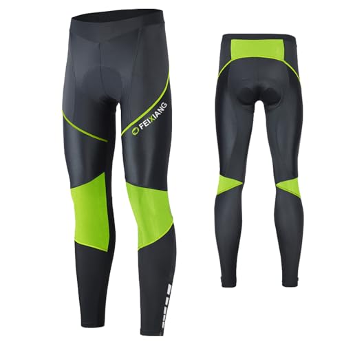 MEETWEE Herren Radlerhose Lange Fahrradhose, Kompression Radhose Leggings Radsport Hose für Männer Elastische Atmungsaktive 3D Schwamm Sitzpolster (Grün-a, XXXL)