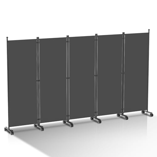 Vigevee Paravent Raumteiler Klappbar Freistehend Trennwand auf Rollen - Umkleide Sichtschutz Raumtrenner 5 Teilig 284x181 cm für Büros, Balkon - Anthrazit
