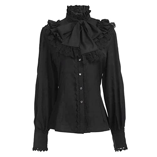 Damen Mittelalter Bluse Rüschenhemd Gothic Kleidung Shirt Steampunk Langarmshirt Viktorianisches Viking Pirat Vintage Renaissance Hemd Frauen Halloween Kostüm Karneval Cosplay Party