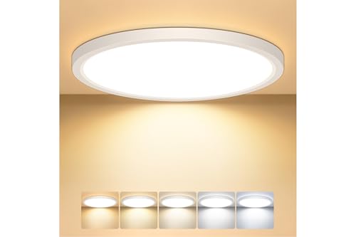 Mugust 22CM LED Deckenleuchte Flach,2700/3000/4000/5000/6500K Deckenlampe,IP44 Wasserfest Badezimmer Lampe Decke,18W Ultra Dünn Rund Lampen für küche Badezimmer Schlafzimmer Flur Wohnzimmer (1)