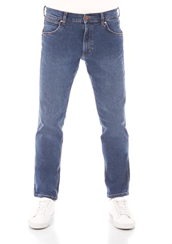 Wrangler Herren Jeans Regular Fit Greensboro Hose Blau Straight Jeanshose Denim Stretch Baumwolle Blue w31, Farbe: Basement Blue, Größe: 31W / 32L
