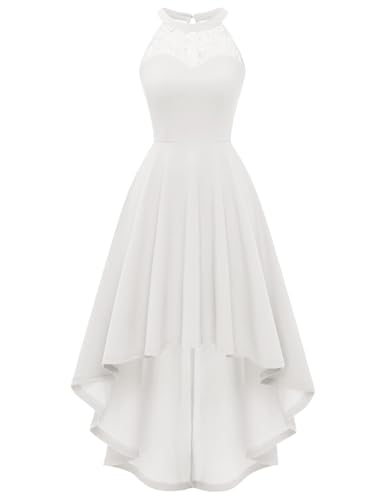 BBONL INEDRESS Sommerkleid Damen Neckholder High Low festliches weißes Brautkleid Abendkleider elegant für Hochzeit Abschlusskleid lang Strandkleid-1Ivory M