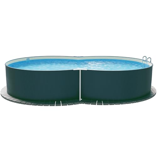 Planet Pool Stahlwandpool achtform 650x420x120 cm, Stahl 0,4 mm anthrazit, Folie 0,4 mm Sand, Einhängebiese
