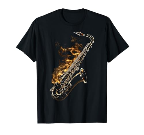 MusicTastiX Saxophon T-Shirt, Unisex, Schwarz, S, Kurzarm, Klassisch, T-Shirt, 15-44.5, Klein, Regular, Pull-On, 1 Count, 0 Taschen, Stretch, Erwachsene und Kinder