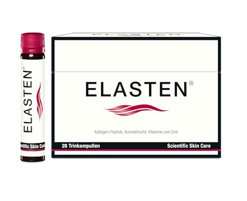 ELASTEN - Der studiengeprüfte Kollagen-Komplex für strahlende Haut von innen - Fältchen mildern - Bindegewebe stärken - 28 Trink-Kollagen-Ampullen à 25 ml