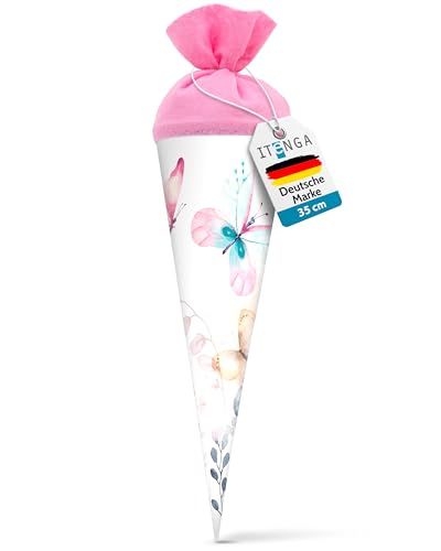 itenga Geschwister Schultüte 35cm Schmetterling mit Filzverschluss kleine Tüte Geschenkverpackung Einschulung Schulanfang