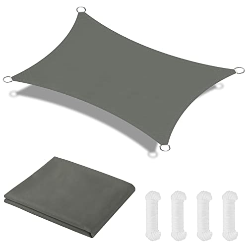 OFFCUP Sonnensegel, Sonnenschutz Baldachin, rechteckige Markise, Oxford-Stoff Wasserdicht Ripstop Uv Schutz Mit Pu-Beschichtung, 2x3m Garten Segel Mit Freiem Seil(Grau)