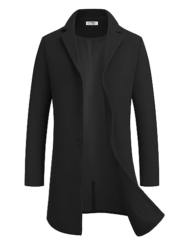 COOFANDY Herren Mantel Wintermantel Warm Herrenmantel Reverskragen Business Mantel Trenchcoat Winterjacke mit Taschen Schwarz L