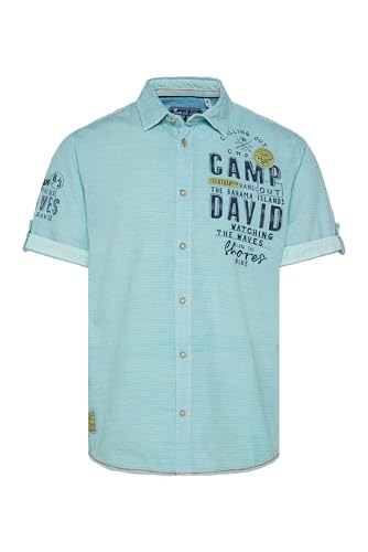 Camp David Herren Streifenhemd mit Rücken-Artwork Cool Mint XXL