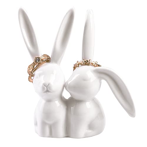 Yundu Keramik Hase Schmuck Ringhalter, Ideal für die Schmuckaufbewahrung zuhause, Schmuckkästchen oder schmuckständer für Ringe, Ohrringe und Halsketten.