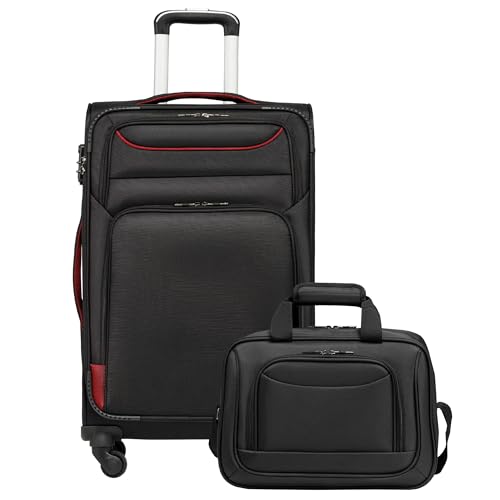 COOLIFE Mittelgroßer Trolley Stoffkoffer 66cm und 1 Große Umhängetasche
