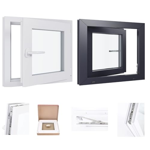 Kunststofffenster Kellerfenster Fenster - 2 Fach Verglasung - weiß/weiß - BxH: 600x400 mm - DIN Rechts