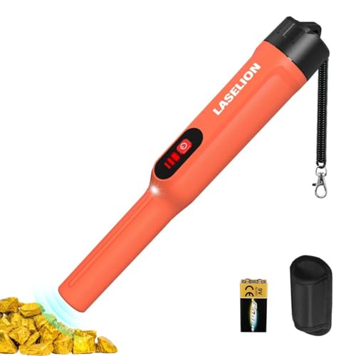 LASELION MD01 Metalldetektor Pinpointer IP68-Wasserdichtigkeitsgrad - Tragbares Metallsuchgerät mit 9V Batterie, Gürteltasche und Umhängeband,360° Suchbereich