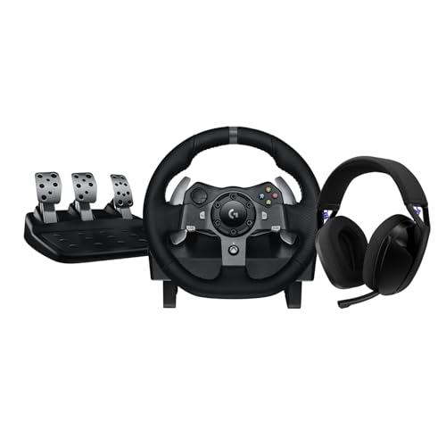 Logitech G G920 Driving Force Rennlenkrad und Pedale mit Force Feedback + G321 LIGHTSPEED kabelloses Bluetooth-Gaming-Headset, über 20 Stunden Akkulaufzeit, für Xbox Series X|S, Xbox One, PC – Schwarz