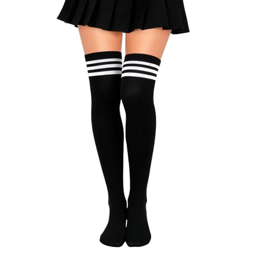 HUKUMA Overknees Strümpfe Damen, Schwarz Kniestrümpfe, Oberschenkelhohe Socken Damen
