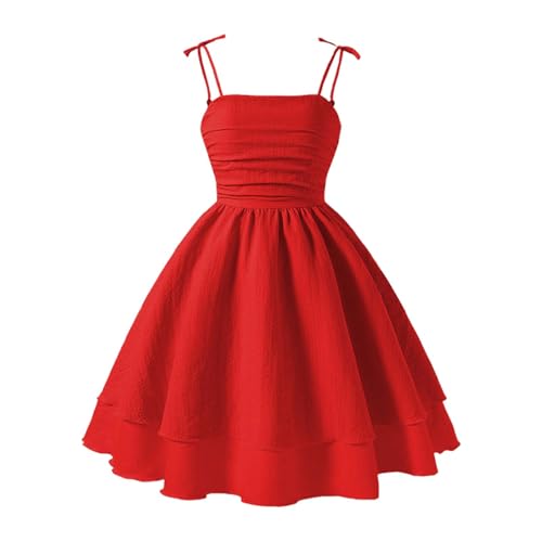 Rot Mädchen Kleider A-Linien Spaghettiträger Sommerkleider Elegant Festliches Kleid Einfarbig Kinder Freizeitkleid Ärmellos Party Prinzessin Kleid Kleider Für Mädchen 8 9 10 Jahre
