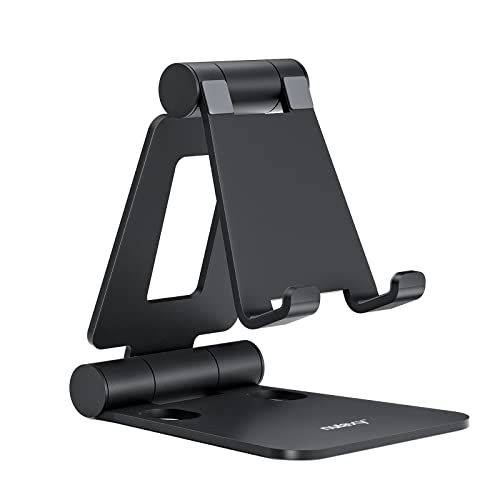 Nulaxy Verstellbar Handy Ständer Tisch, Faltbarer Aluminium Handy Halterung Einstellbar Schreibtisch, Kompatibel mit iPhone 17/16/15/14/13/12 Pro Max/Xr/Xs/X/8, Huawei, Galaxy und Allen Smartphones