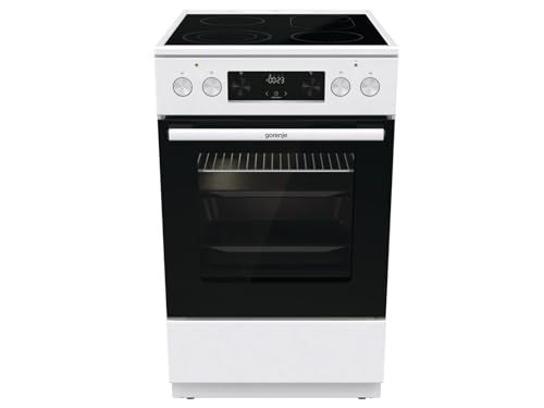 Gorenje GECS5C 60 WPA Elektro-Standherd mit Glaskeramik-Kochfeld, 50cm, 70 Liter, GentleClose, Schnellaufheizung, AirFry, ExtraSteam, Teleskopauszüge, AquaClean, weiß