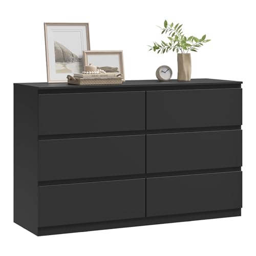WOLTU Kommode schwarz, mit 6 Schubladen, Moderner Schubladenschrank