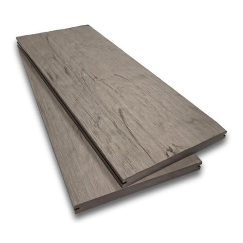 HORI WPC Terrassendielen Komplettset Treibholz Massivdiele XXL, inkl. 28x50 mm Unterkonstruktion & Clips, pflegeleicht & UV-beständig WPC Terrasse