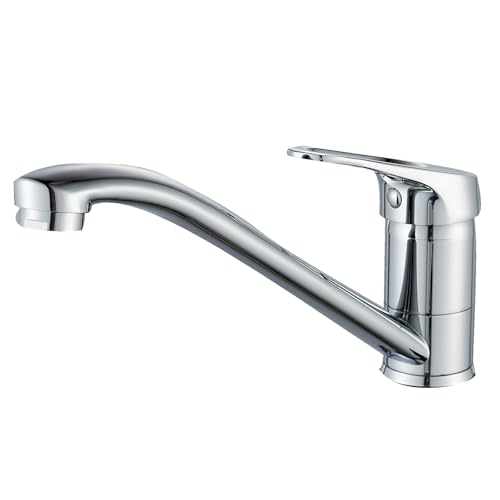 BELZ Küchenarmatur Wasserhahn, 360° Drehbare Einhebelmischer Mischbatterie, mit Keramikkartusche & 60cm Schlauch (Messing Chrom)