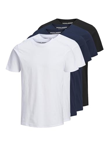 JACK & JONES Herren JJEORGANIC Basic Tee SS O-Neck 5PK MP T-Shirt, Black/Pack:2White 2Navy 1Black, L